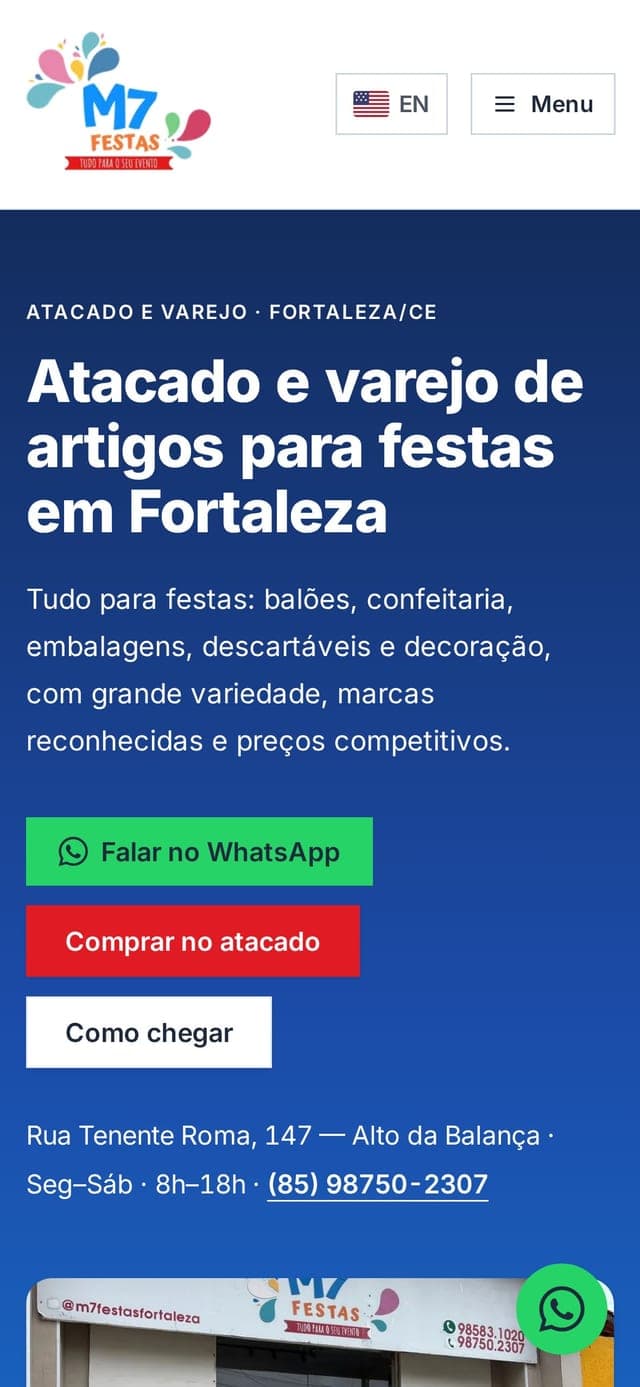 M7 Festas website on a phone