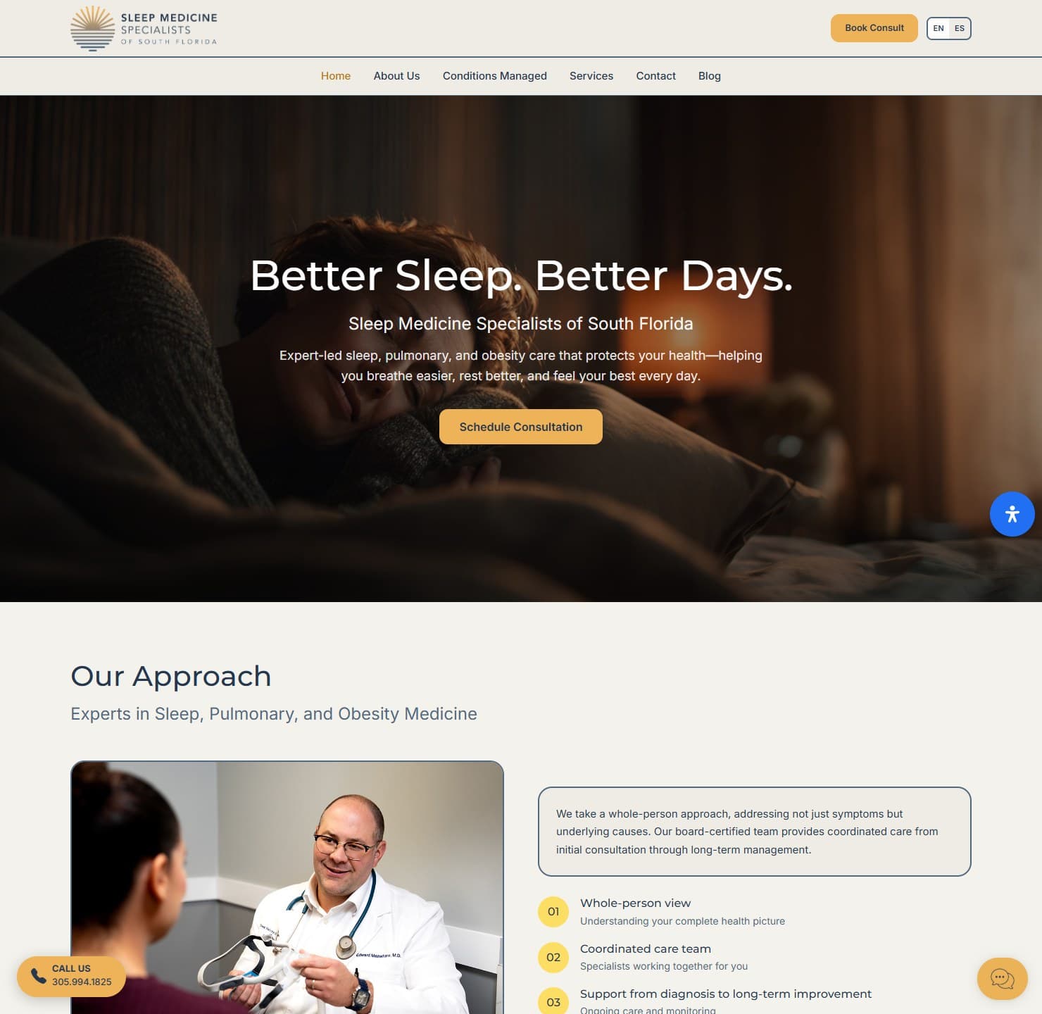 Sleep Medicine Specialists of South Florida website, built by Proway